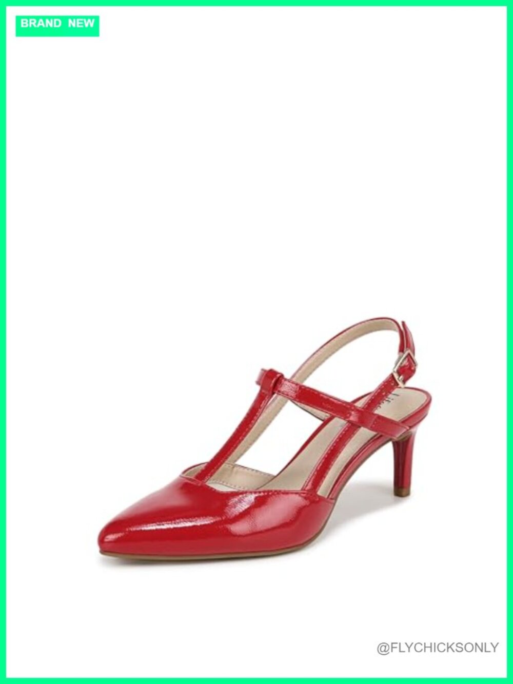 Aire Pointed Toe Slingback Pump Faux Leather T-Strap Stiletto Heel